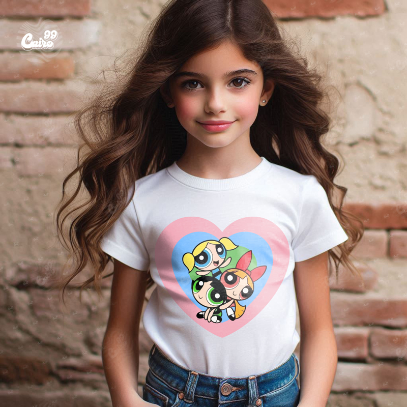 Powerpuff Love تيشيرت اطفال قطن باللون الابيض