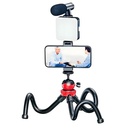 ترايبود بحامل ثلاثي مرن بتصميم اخطبوطي برأس كروية تدور 360 درجة مع مايك وإضاءة للتصوير