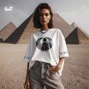 Egyptian scarab beetle تيشيرت اوفر سايز قطن باللون الابيض للنساء