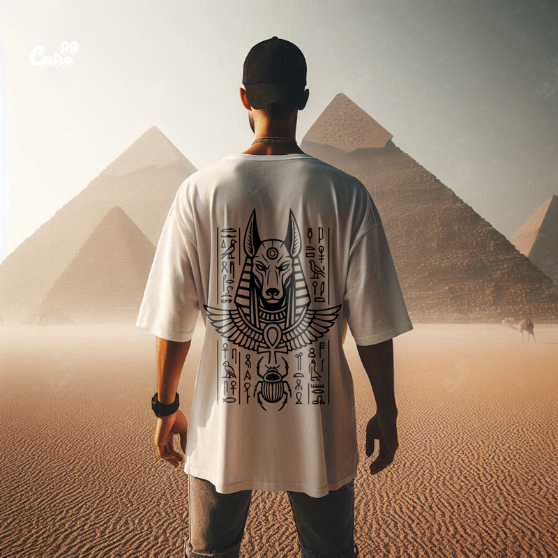 Anubis Reborn تيشيرت اوفر سايز قطن باللون الابيض للرجال