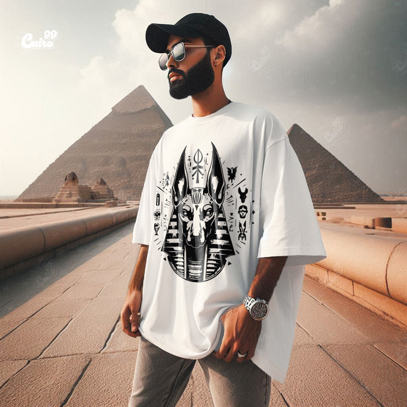 sekhmet تيشيرت اوفر سايز قطن باللون الابيض للرجال