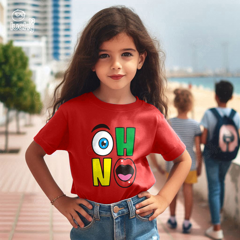 OH NO تيشيرت اطفال قطن باللون الاحمر