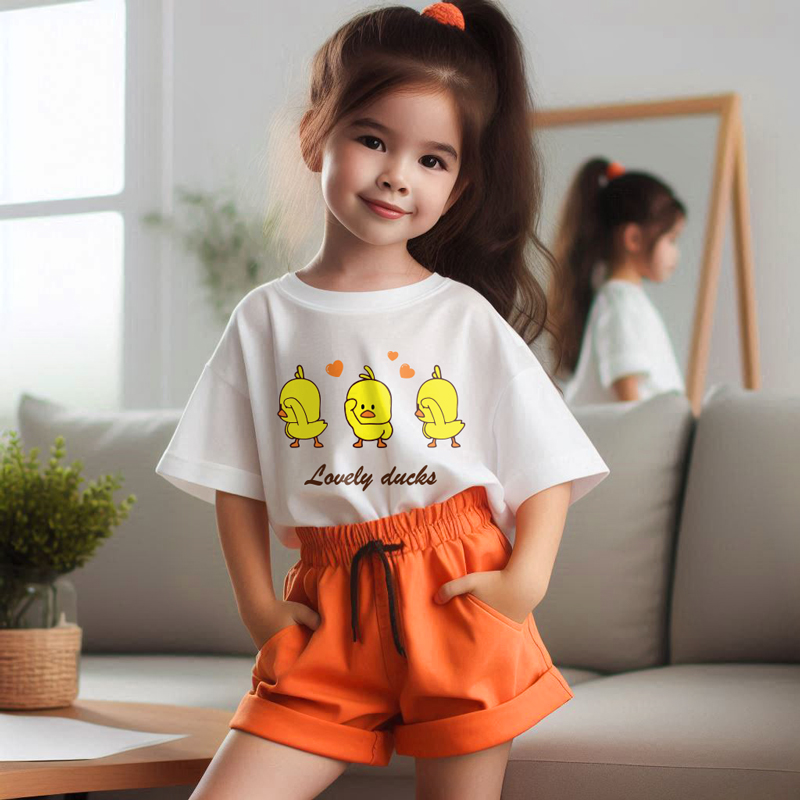 Lovely Ducks تيشيرت اطفال قطن باللون الابيض