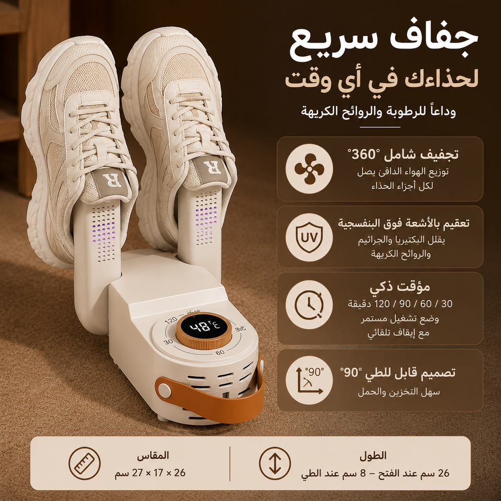 مجفف أحذية كهربائي محمول يجفف الاحذيه و يقضي على الروائح والبكتيريا بتصميم قابل للطي