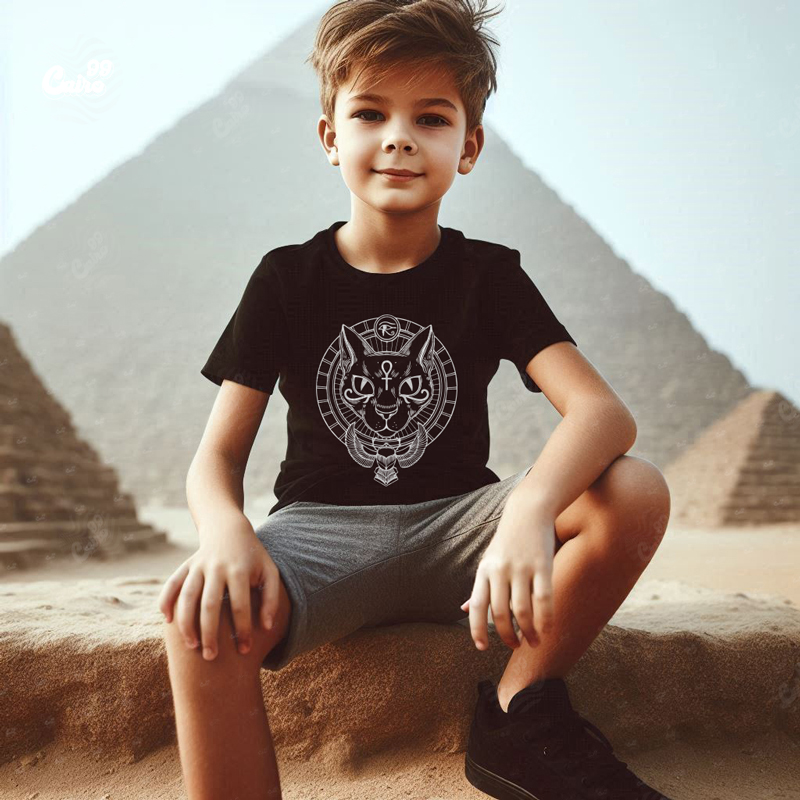 Bastet تيشيرت اطفال قطن باللون الاسود