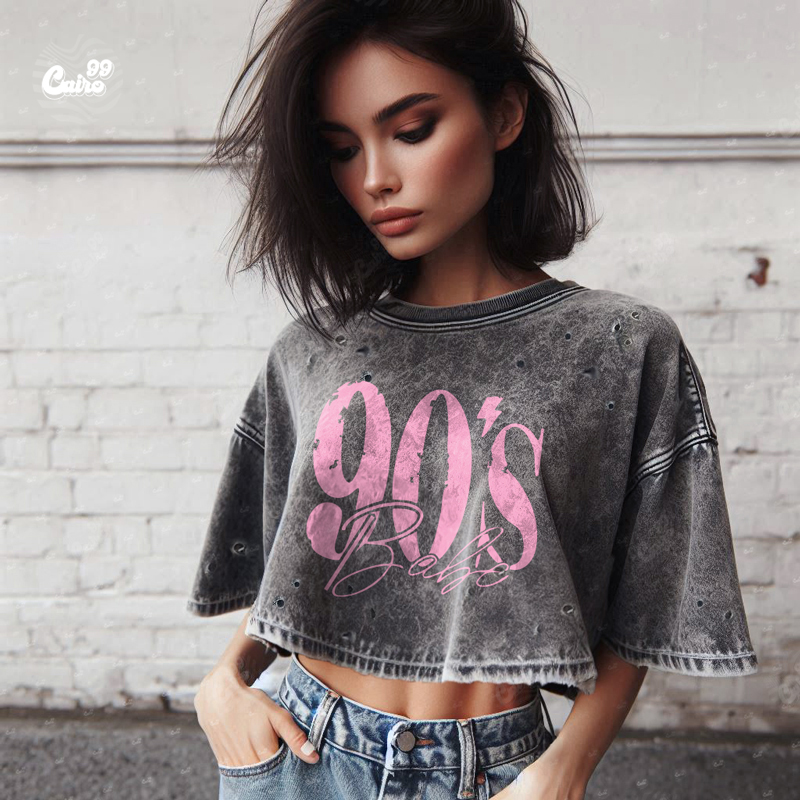 90's كروب توب اوفر سايز باللون الرمادي المحجر