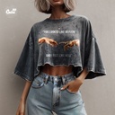 You Looked Like Heaven كروب توب اوفر سايز باللون الرمادي المحجر