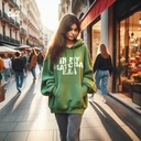 In My Matcha Era هودي اوفر سايز قطن للنساء باللون الزيتوني