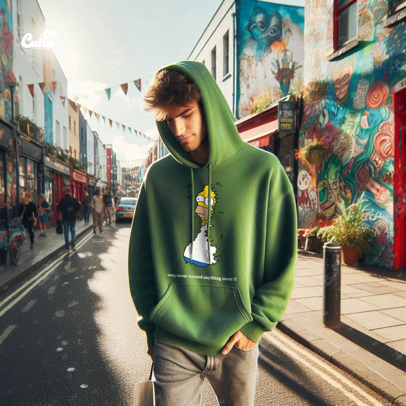 The Simpsonsهودي اوفر سايز قطن للرجال باللون الزيتوني