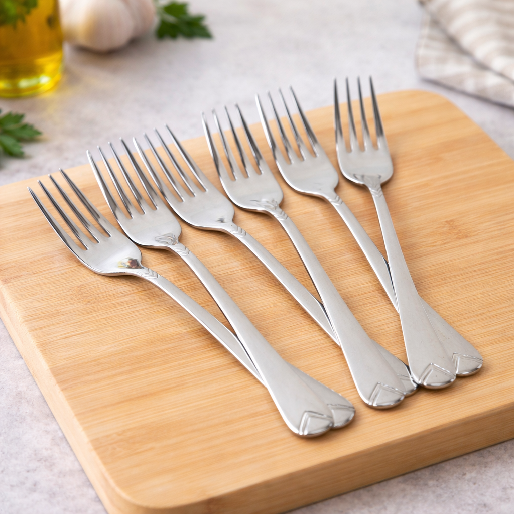 طقم شوك استانلس ستيل تركي 12 قطعة باللون الفضي