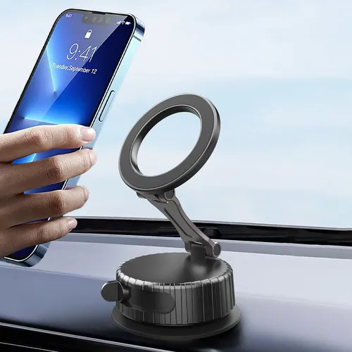 حامل موبايل للسيارة قابل للطي والدوران مع جزء لشفط الهواء والتثبيت