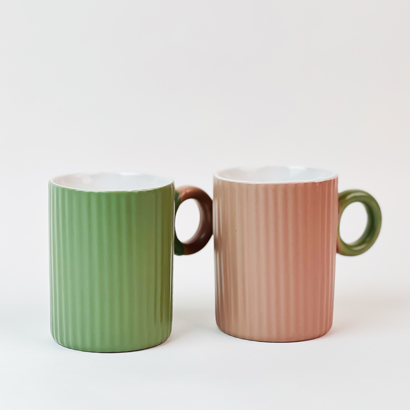 مج بورسلين بيد دائرية وتصميم مضلع أنيق لتناول المشروبات الساخنة واللاتيه300 ملي