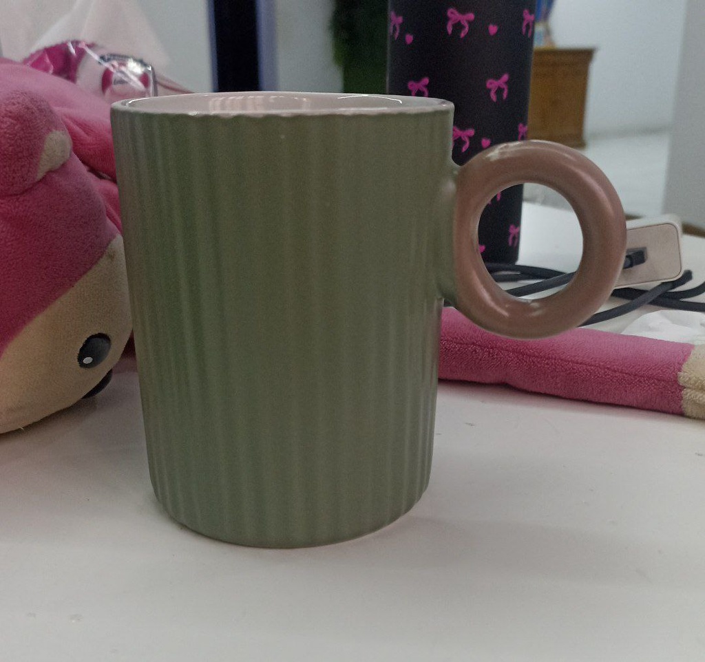 مج بورسلين بيد دائرية وتصميم مضلع أنيق لتناول المشروبات الساخنة واللاتيه300 ملي