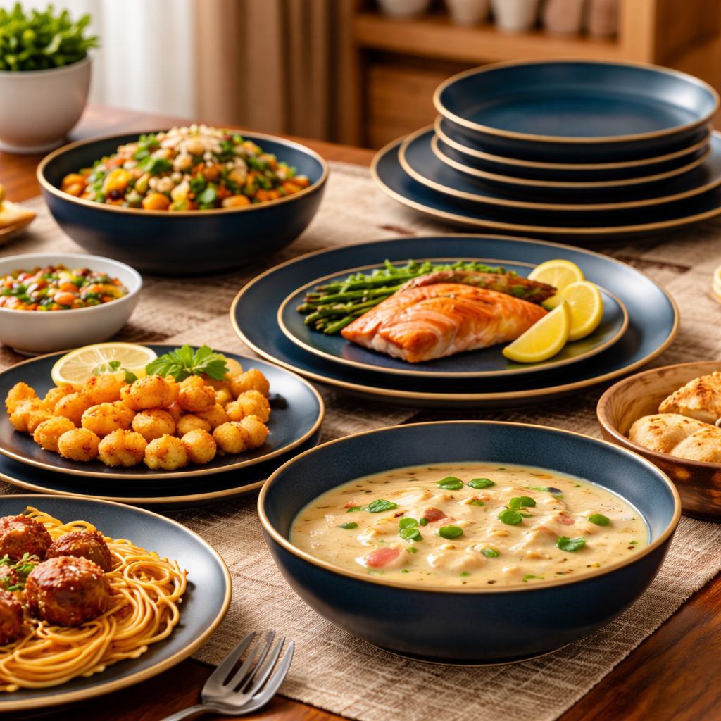 طقم عشاء بورسلين بحواف عسلية مكون من 18 قطعة