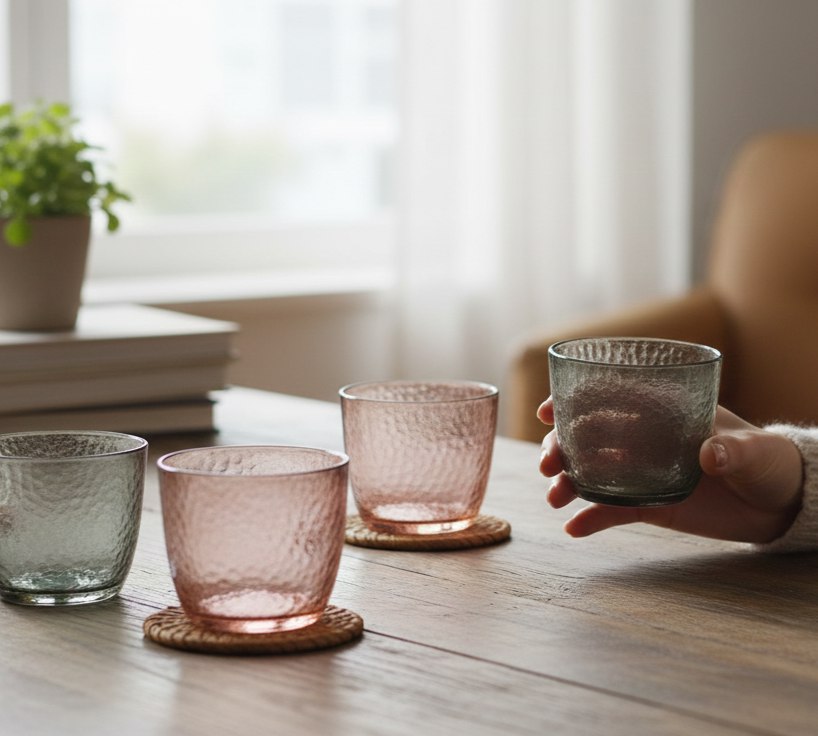 طقم كوبايات زجاج مصنفر ملون 6 قطع بسعة 220 ملي