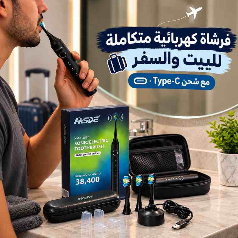 فرشاة أسنان كهربائية بتقنية الاهتزاز ب 38400 ذبذبة مع 5 أوضاع مقاومة للماء