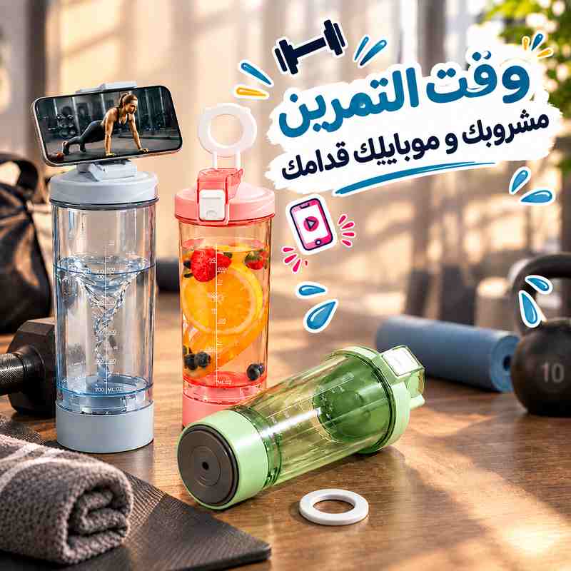 زجاجة مياه ديتوكس مع هولدر مغناطيسي للموبايل بسعة 700 ملي للجيم