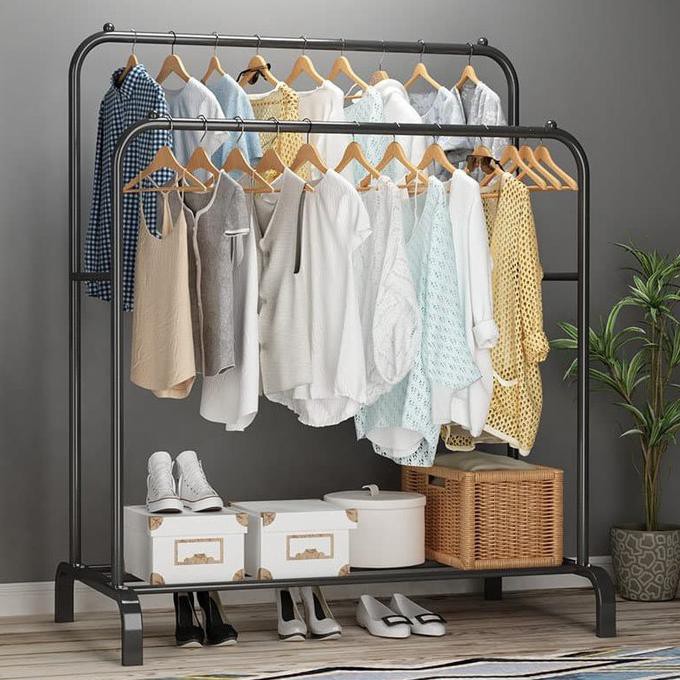 استاند دولاب شماعات زوجي مع رف لتنظيم الملابس والشنط والاحذية