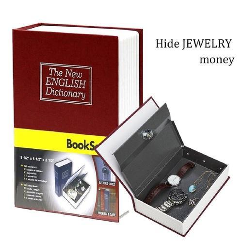 خزنة معدنية سرية على شكل كتاب حقيقي مع قفل حماية لحفظ واخفاء النقود والمجوهرات