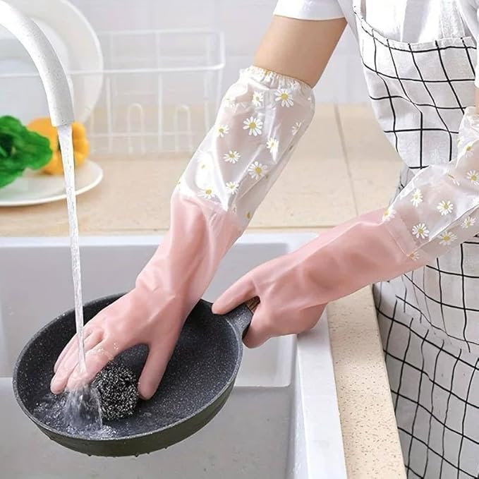 جوانتي كوع وتربروف بتصميم الزهور قابل لإعادة الاستخدام لتنظيف الأطباق والأعمال التنظيفية للمنزل