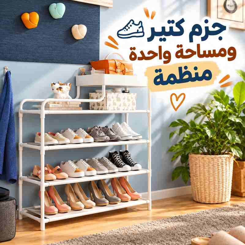 جزامة 4 دور لتنظيم الأحذية ورف علوي لوضع الشنط و قطع الديكور المميزة