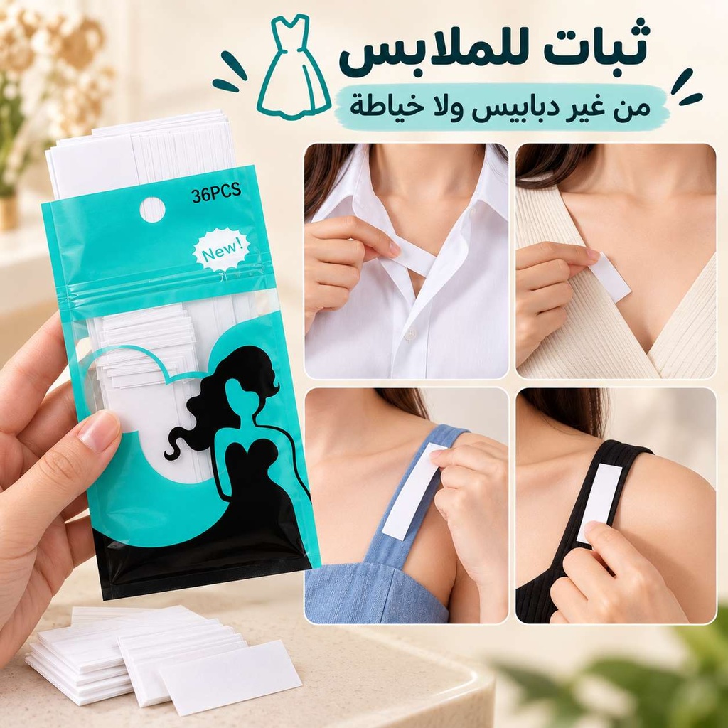 لزق دبل فيس شفاف لتثبيت الطرح والملابس بدون دبابيس 36 قطعة