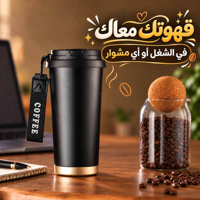 مج حراري استانليس ستيل 520 ملي بشاليموه وغطاء محكم الغلق ويد للجيم و الجامعة والرحلات