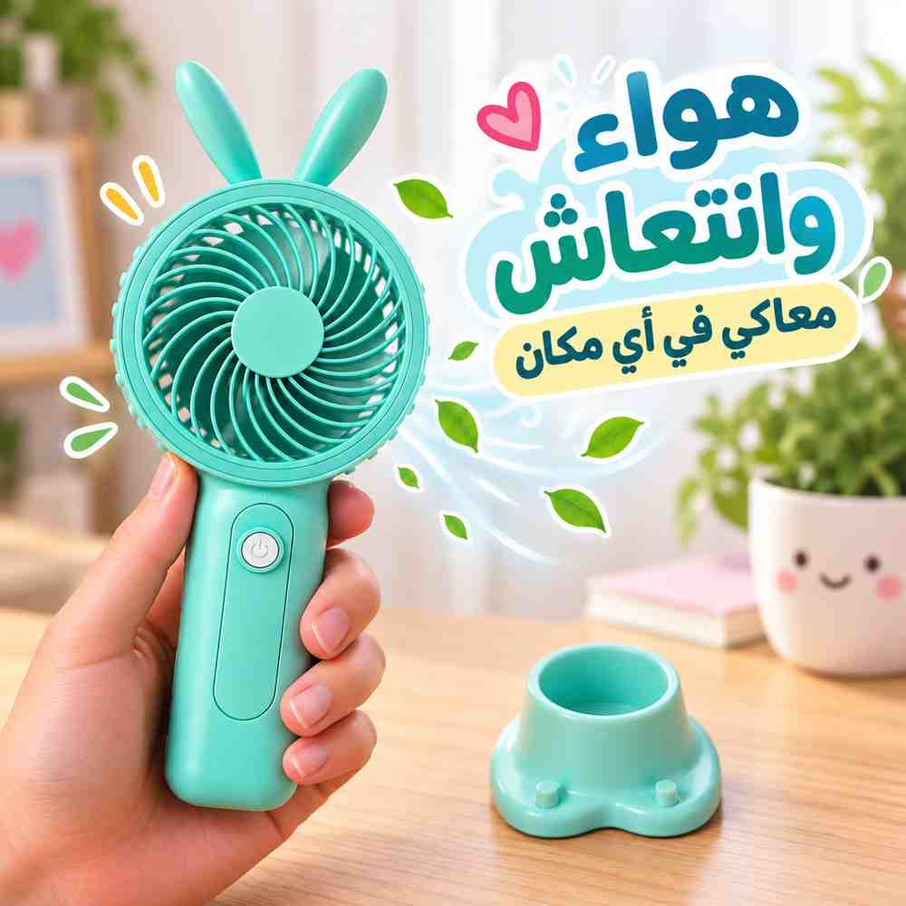 مروحة يد محمولة ب 3 سرعات وقاعدة تثبيت  قابلة لإعادة الشحن يو اس بي