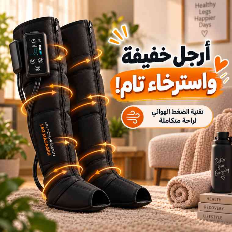 جهاز مساج للقدم بالضغط الهوائي مع 5 أوضاع و7 مستويات ضغط قابل للشحن   قطعة واحدة