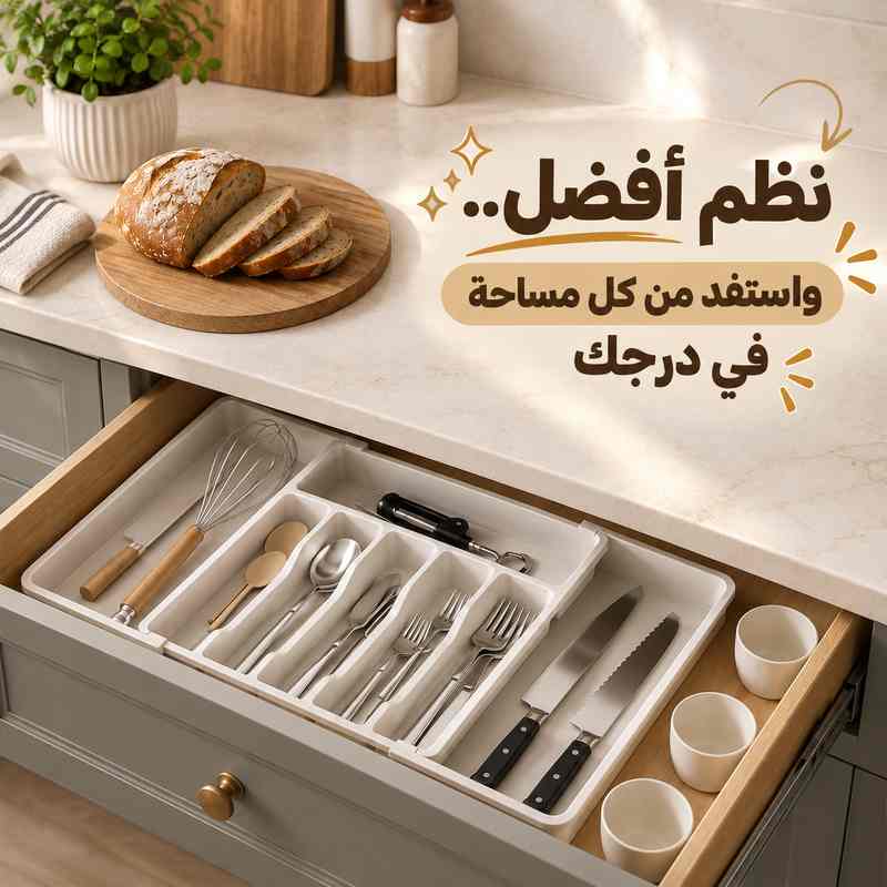 منظم درج معالق وأدوات المطبخ قابل للتوسيع 8 خانات لتنظيم وتوفير المساحة