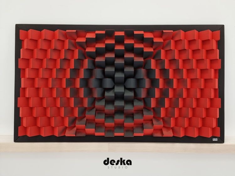 Red Pulse Mosaic 3D Wood Wall Art
