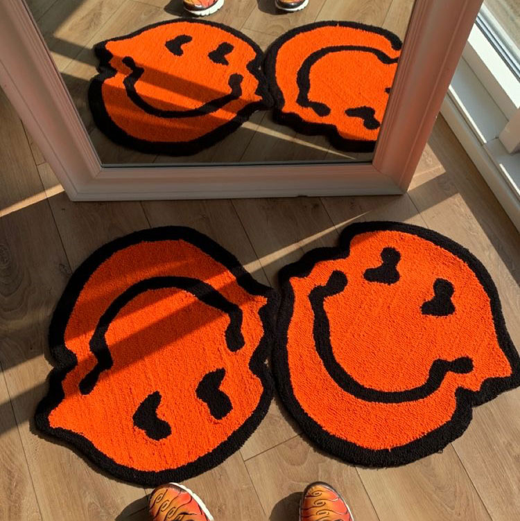 Hazy Smiley Face Fluffy Bedroom Rug