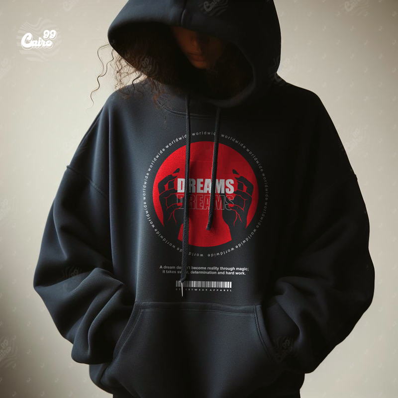 Dreams هودي اوفر سايز قطن باللون الأسود