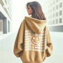 Have A Good Day هودي اوفر سايز قطن  باللون البيج