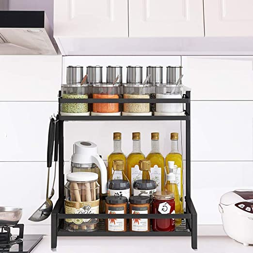 استاند منظم وحامل للتوابل والبرطمانات 2 دور من الفولاذ المجلفن