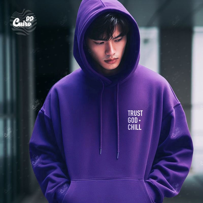 Trust God + Chill هودي اوفر سايز قطن