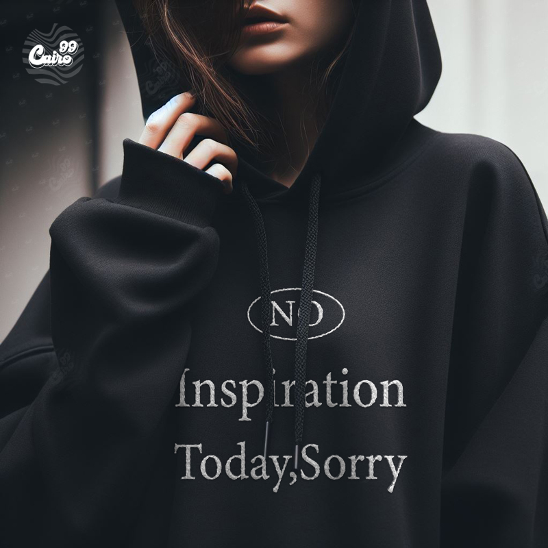 No Inspiration Today Sorry هودي اوفر سايز قطن باللون الأسود 