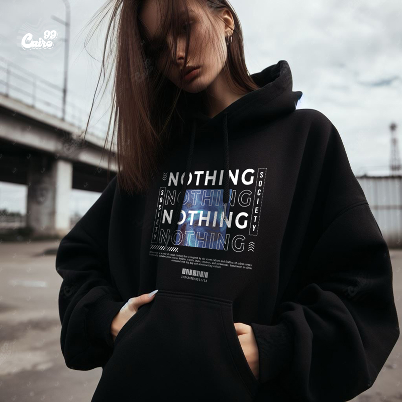 Nothing هودي اوفر سايز قطن باللون الأسود