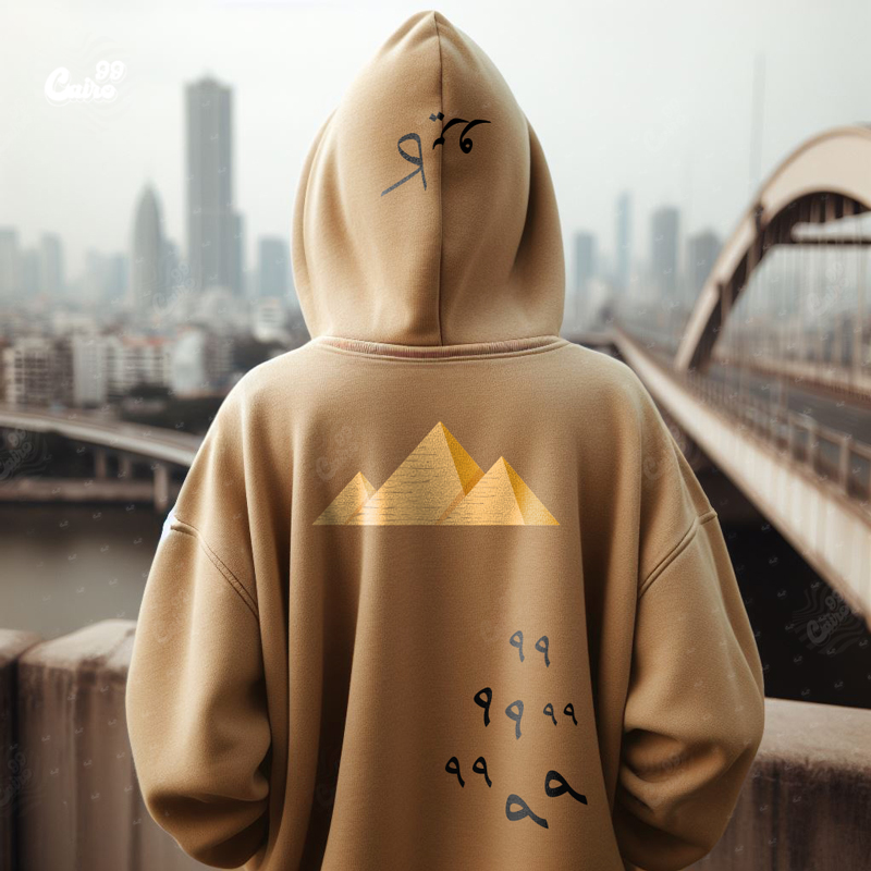 Pyramids هودي اوفر سايز قطن باللون البيج