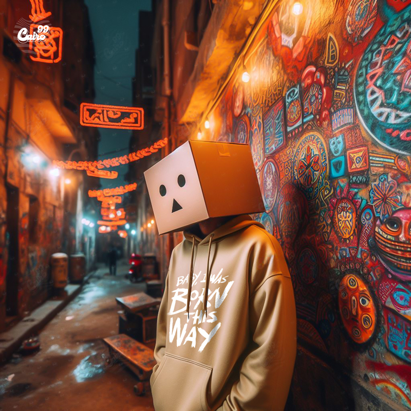 Baby I Was Born This Way هودي اوفر سايز قطن باللون البيج