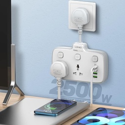 [HH00016301] مشترك كهربائي ب 2 فيشة مع 4 منافذ يو اس بي 2500 واط