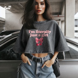 Just a Girl كروب توب اوفر سايز باللون الرمادي المحجر