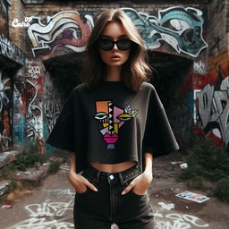 Deep Art كروب توب اوفر سايز باللون الاسود