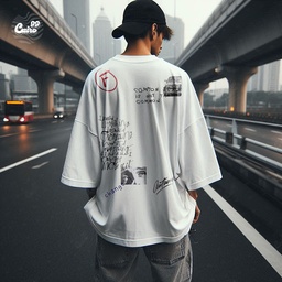 Random Designs تيشيرت اوفر سايز قطن باللون الابيض للرجال