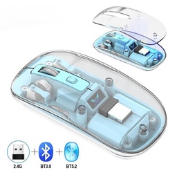 [HH00018259] ماوس بلوتوث بتصميم شفاف لاسلكي ثلاثي الاوضاع مع منفذ يو اس بي
