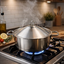 [HH00018841] طاجن استانلس ستيل تركي دائري الشكل بغطاء ويدين لسهولة الحمل مقاس 24