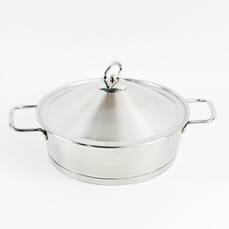 [HH00018841] طاجن استانلس ستيل تركي دائري الشكل بغطاء ويدين لسهولة الحمل مقاس 24