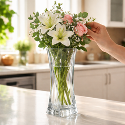[HH00018972] فازة زجاج شفاف مقاس 30 * 12 سم لترتيب الزهور وتغير الديكور