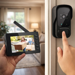 [HH00019907] جرس باب لاسلكي بكاميرا وشاشة 4.3 بوصة مع رؤية ليلية وصوت ثنائي الاتجاه لأمان المنزل