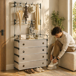 [HH00019925] جزامة بـ4 أرفف مع غطاء لمنع دخول الاتربة مزودة بـ8 هوكات لتعليق الشنط